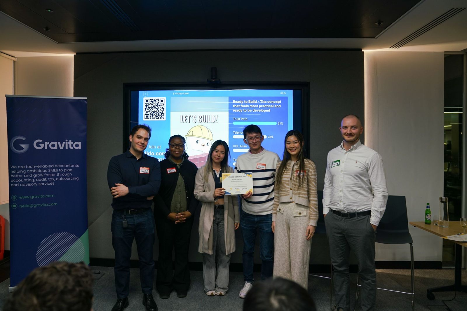 An award-winning team with their certificate