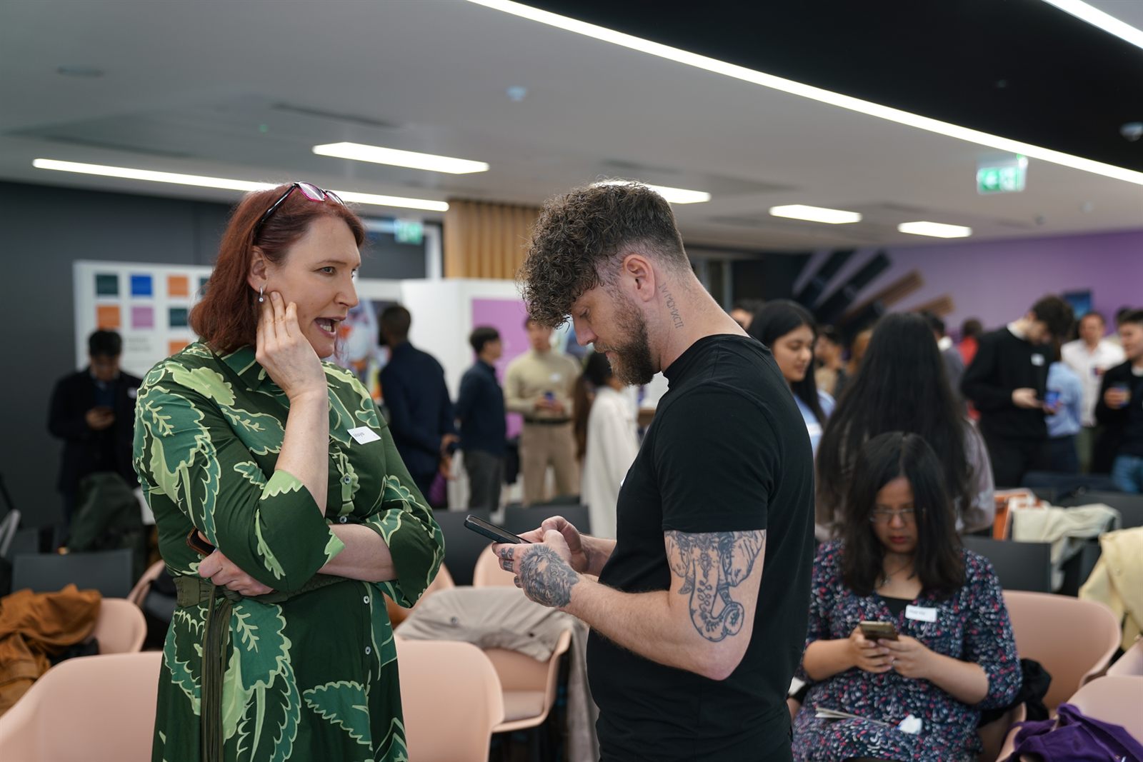 Panel 1 panellist Maya Carlyle networking during the break